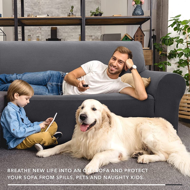 ZNSAYOTX Stretch Oversized Couch Cover Universal Sofa Covers for Living Room Dogs Pet Furniture Protector Spandex Extra Large Sofa Slipcovers with Anti Slip Foam Sticks (Dark Grey, XL Sofa) - Image 2